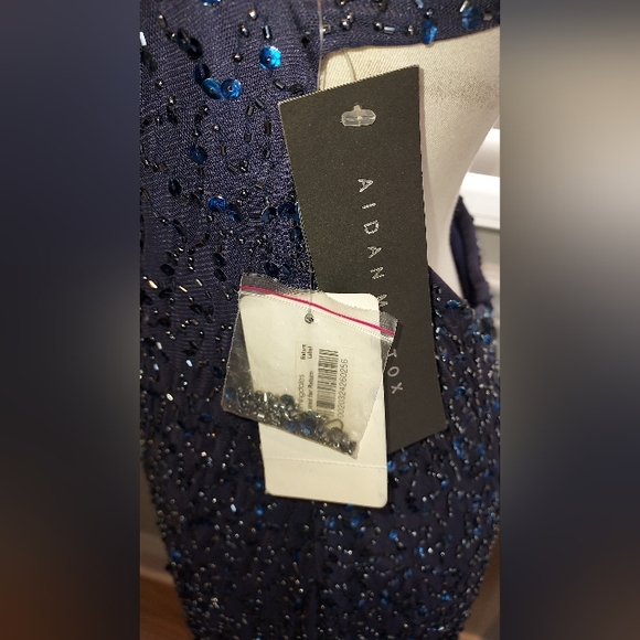 Aidan Mattox Navy Beaded & Sequin Full Length Sleeveless Gown NWT - Picture 10 of 13